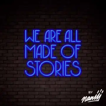 neon deco we are all made of stories bleu