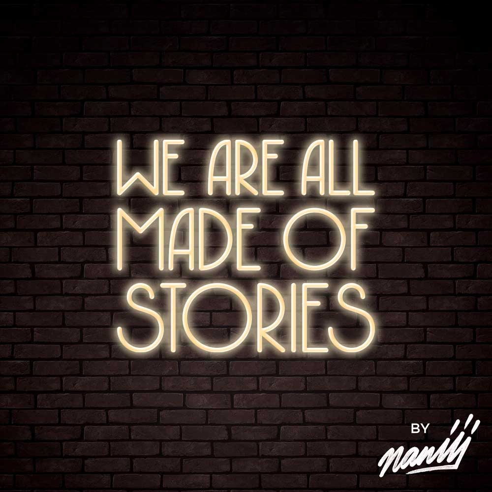 neon deco we are all made of stories blanc chaud