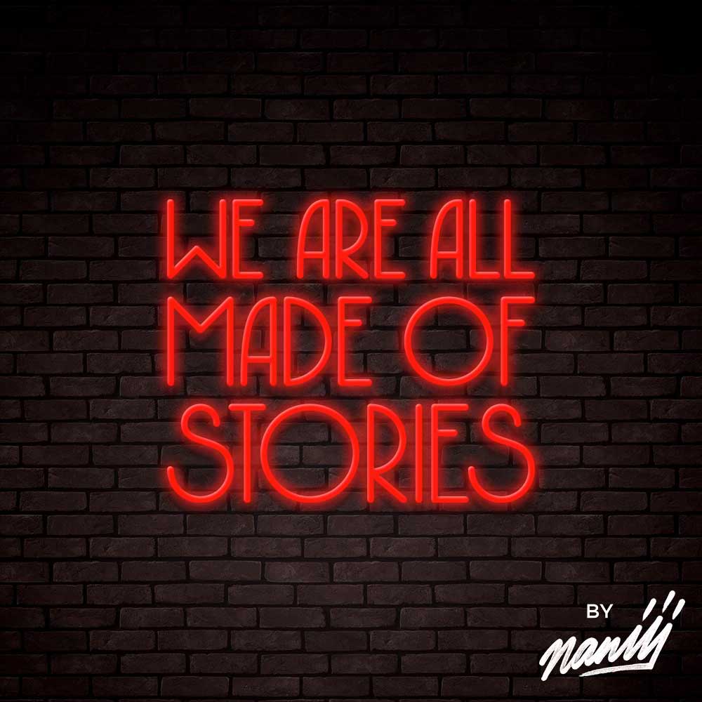 neon deco we are all made of stories rouge